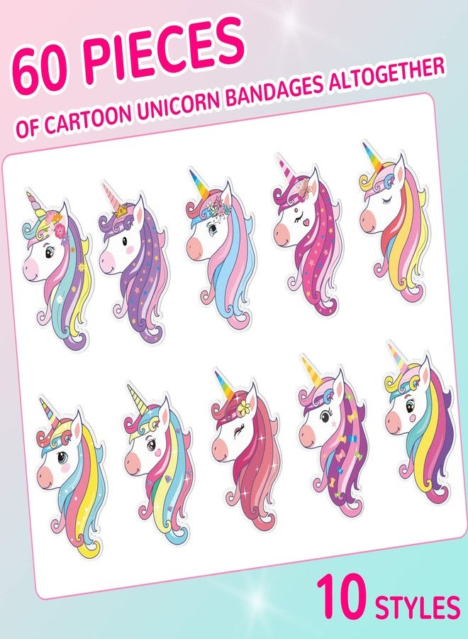 Panelee 60 Pcs Unicorn Kids Bandages Gift Kawaii Cute Cartoon Unicorn Bandages for Girls 10 Style Flexible Waterproof Breathable Self Adhesive Wound Care Set for Girl Boy Princess Children Toddler - Image 3